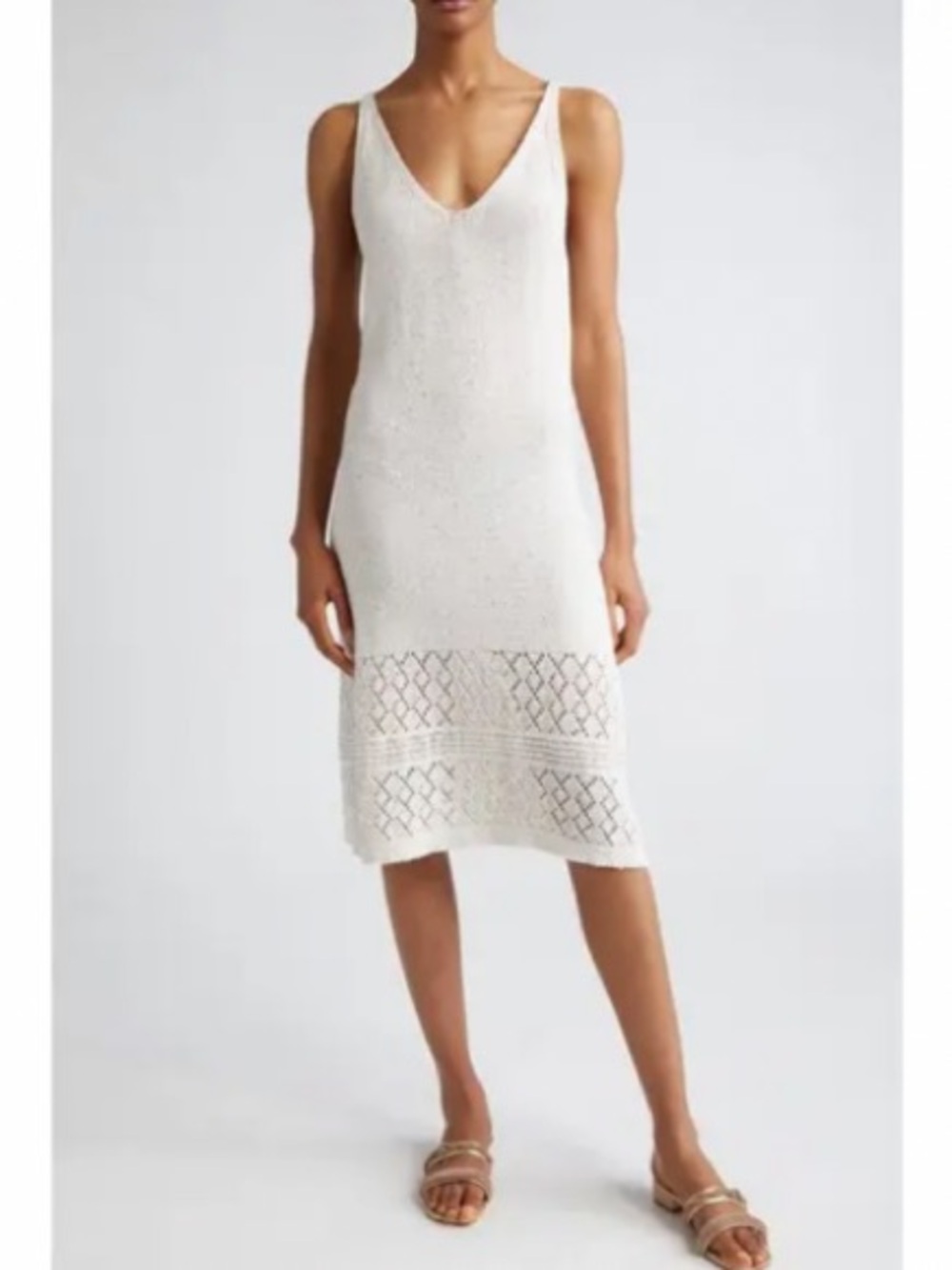 Eleventy Sequin Sleeveless Cotton Linen Blend Pointelle Sweater Dress Size Small